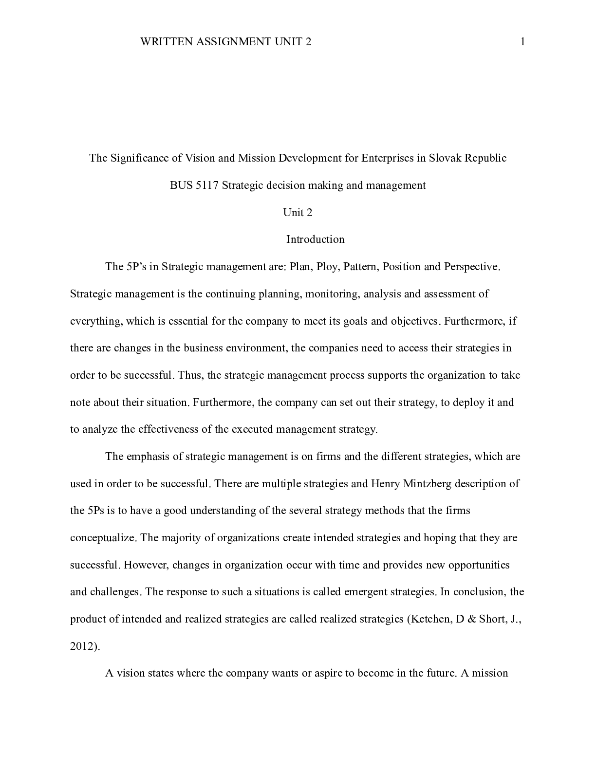 Preview of BUS 5117_ Written Assignment Unit 2_Final.docx    The Significance of Vision and Mission D